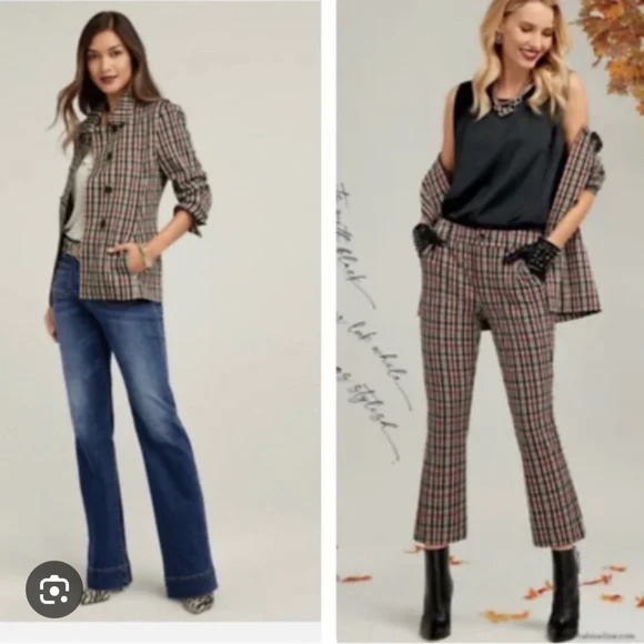 CAbi plaid double-breasted blazer jacket size M — rust / black / cream tones - Picture 5 of 6